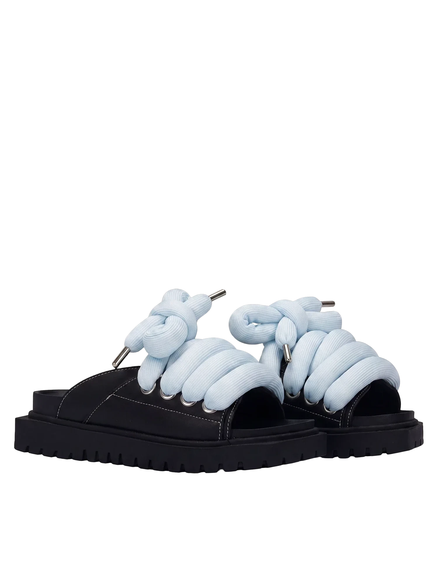 Sandal - Black Leather - TB Light Blu