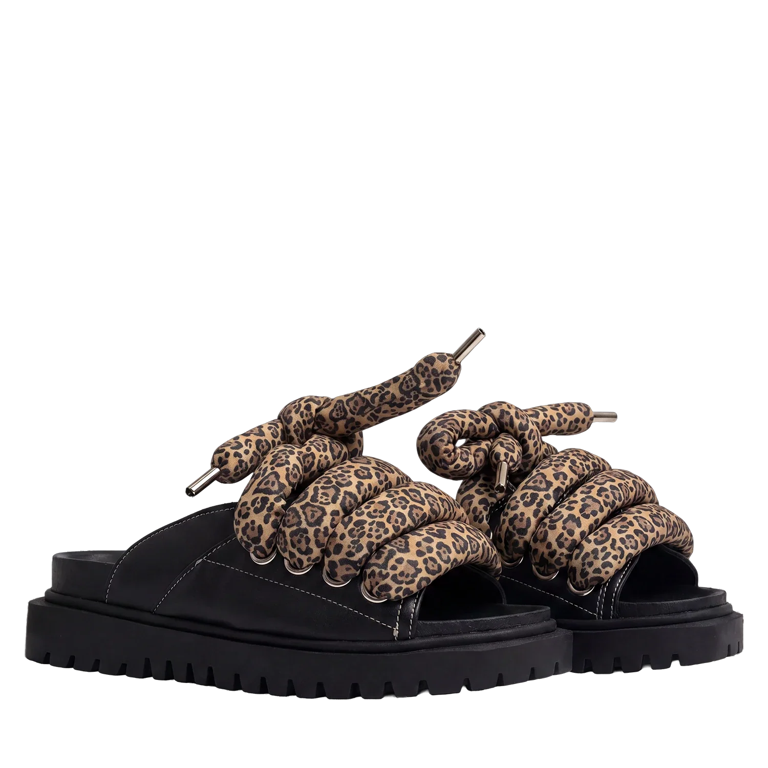 Sandal - Black Leather - TB Leopard