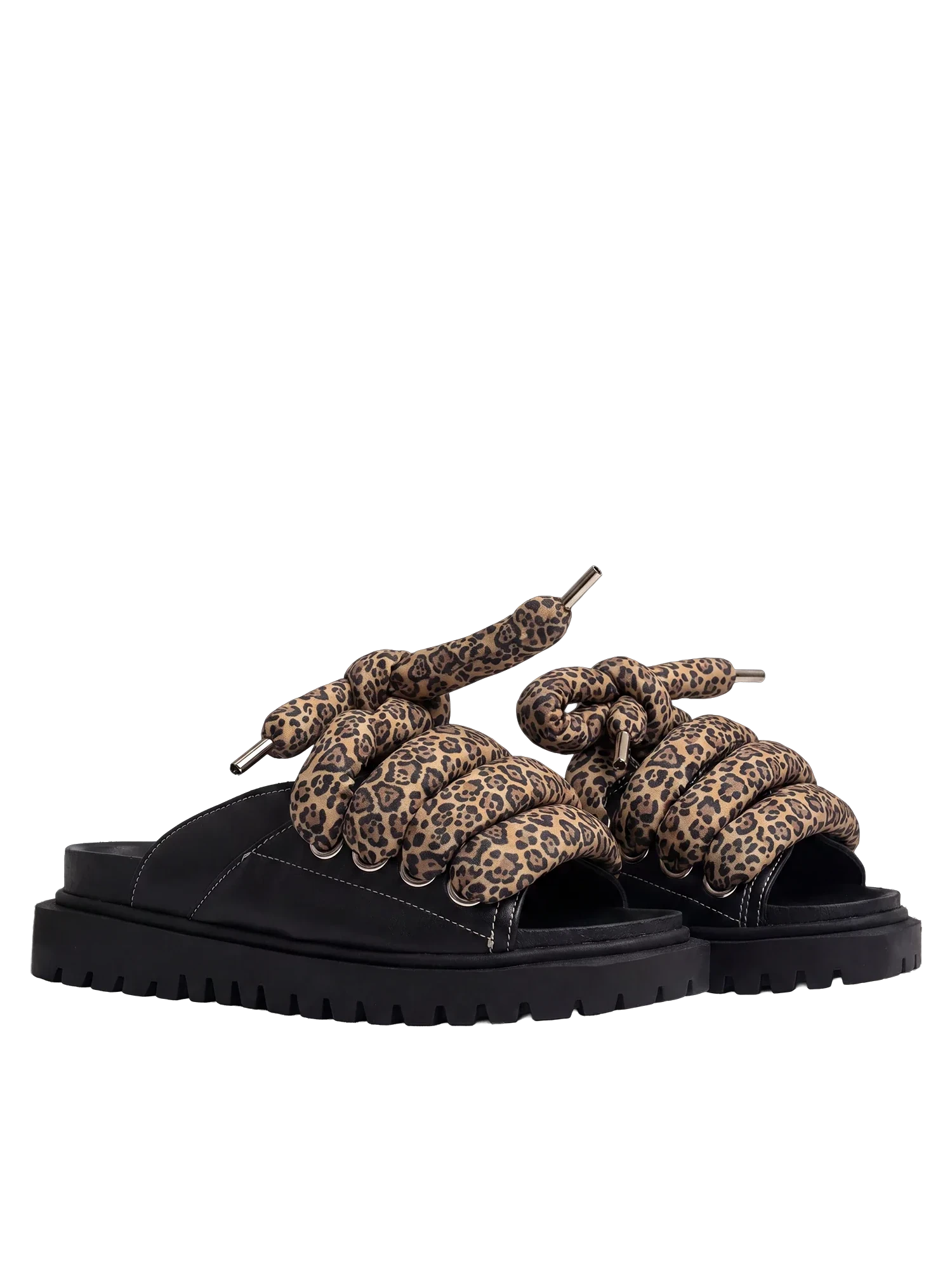 Sandale — Cuir noir — TB Motif léopard