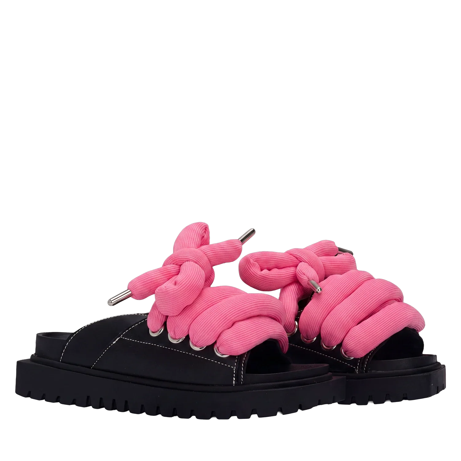 Sandal - Black Leather - TB Pink