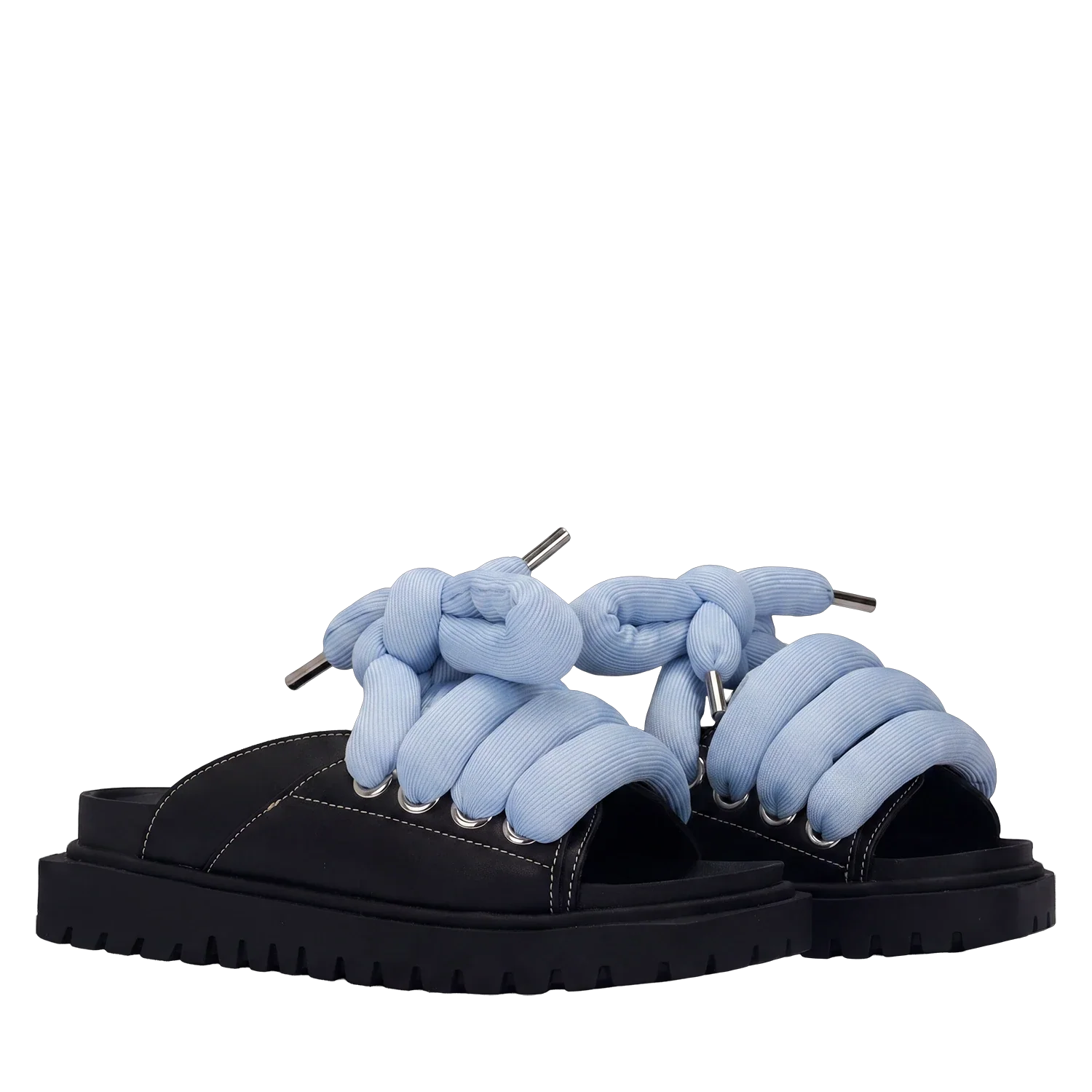 Sandal - Black Leather - TB Turquoise