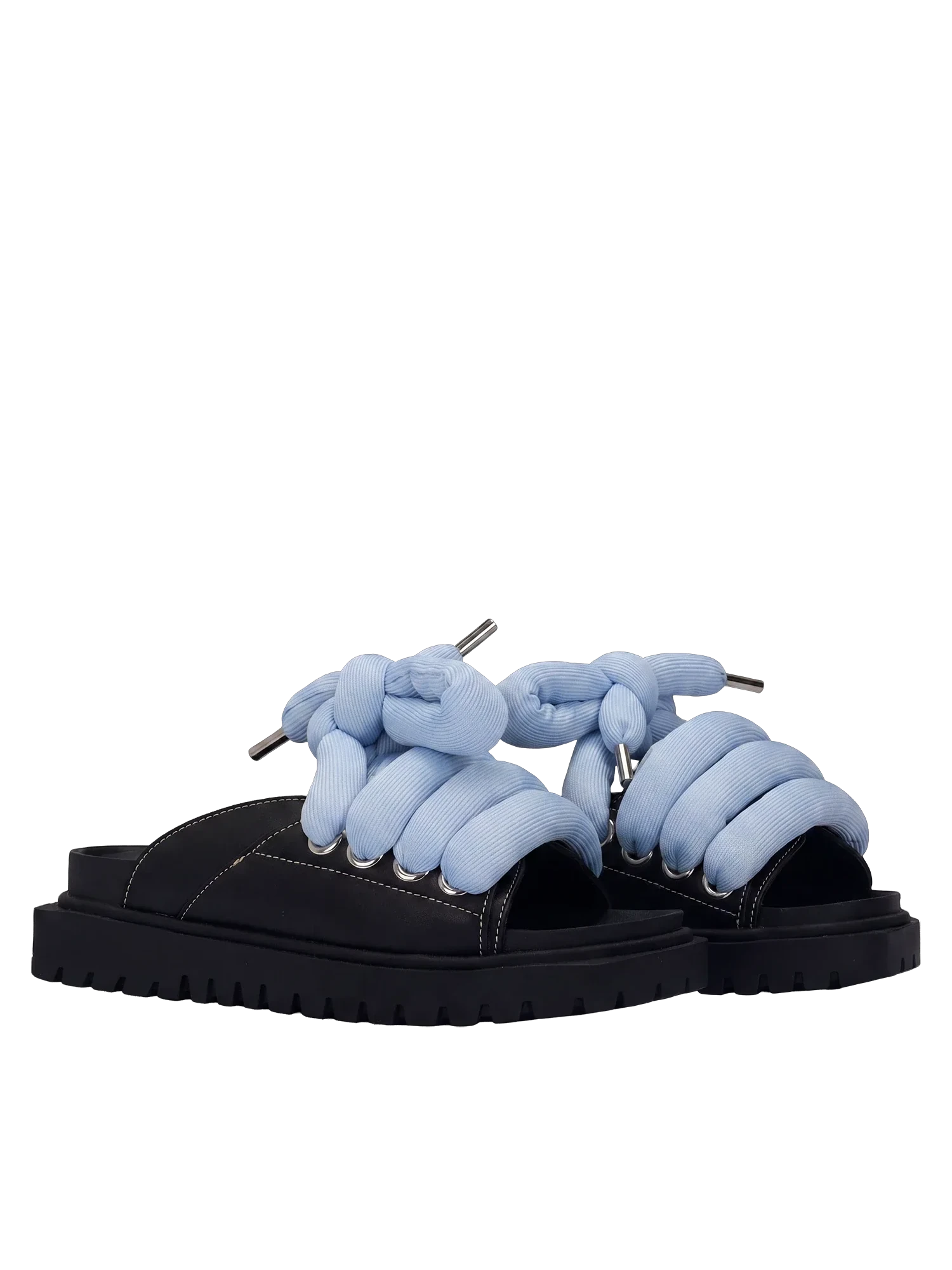 Sandal - Black Leather - TB Turquoise