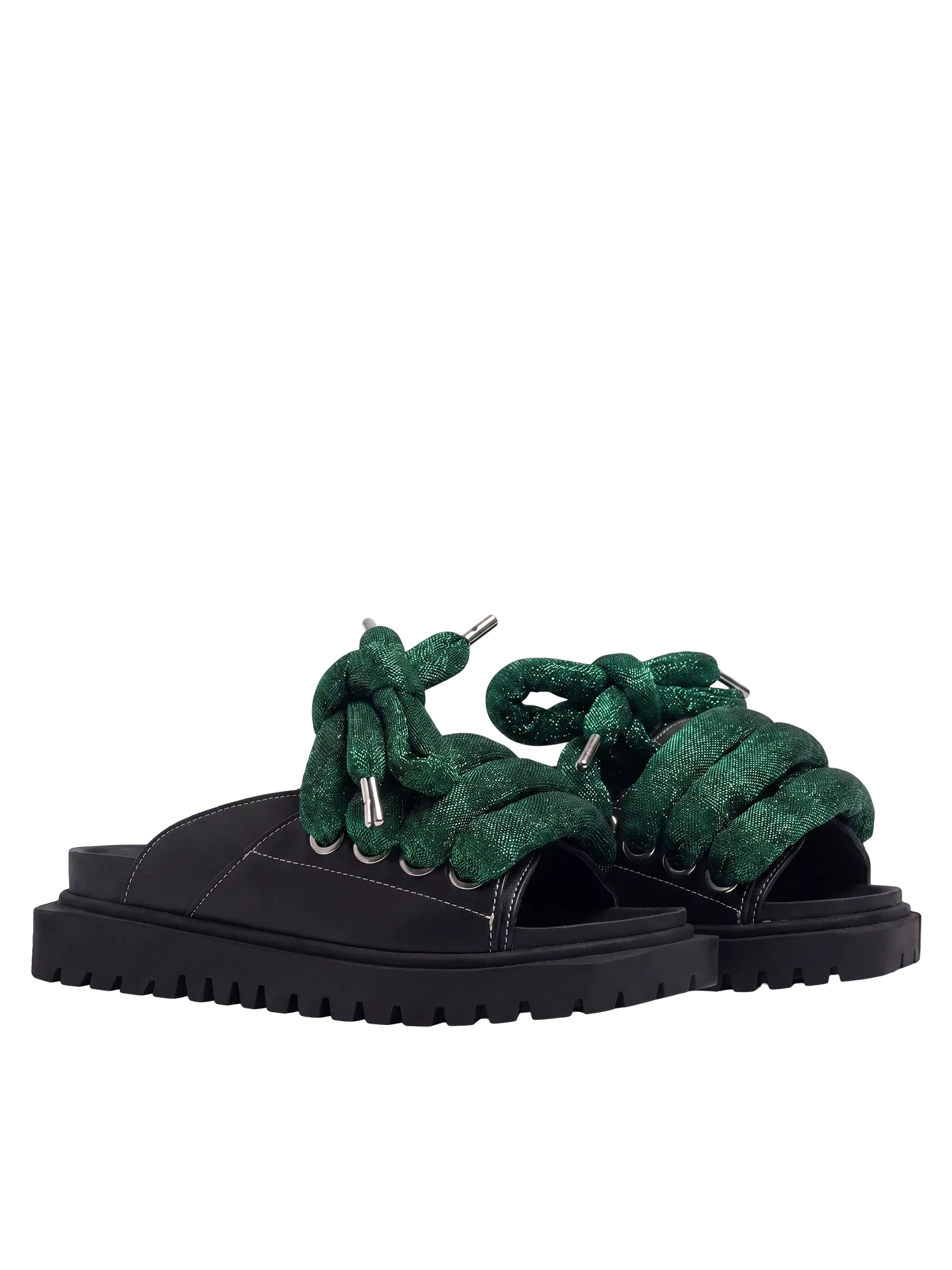 Sandal - Black Leather - LT Green