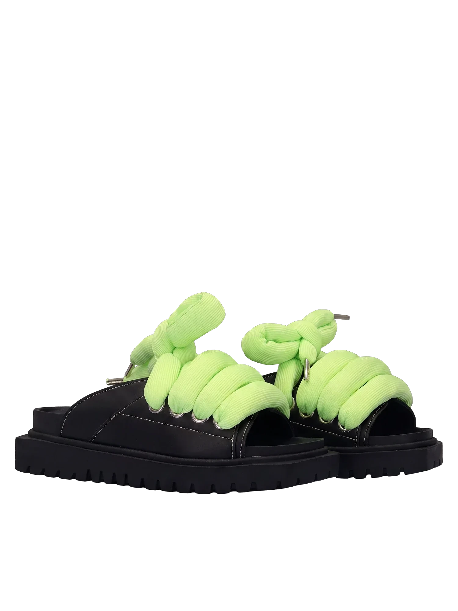 Sandale — Cuir noir — TB Vert acidulé