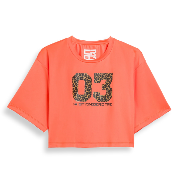 T-Shirt Cropped - Arancio 03 Leopard